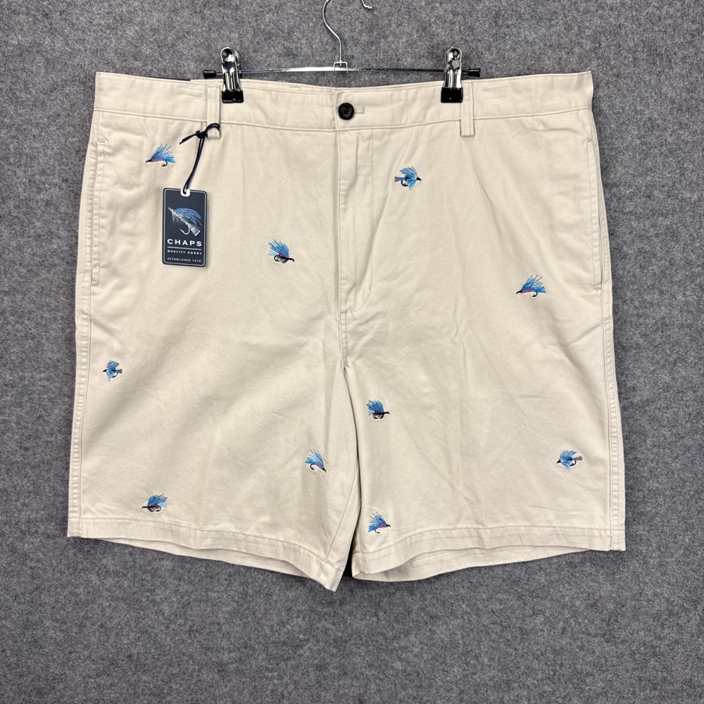 Chaps Mens Tan Embroidered Fly Fishing Lure Chino Shorts Size 42 NWT 21373R